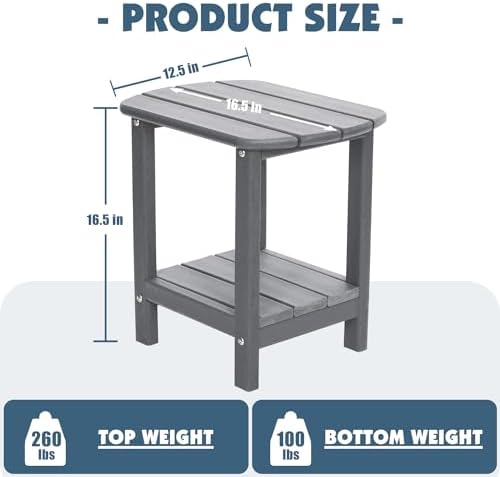 Adirondack Outdoor Side Table, 16.5” HDPE Small Patio Table with Storage Shelf, Weather Resistant End Table for Porch, Pool & Yard (Grey)
