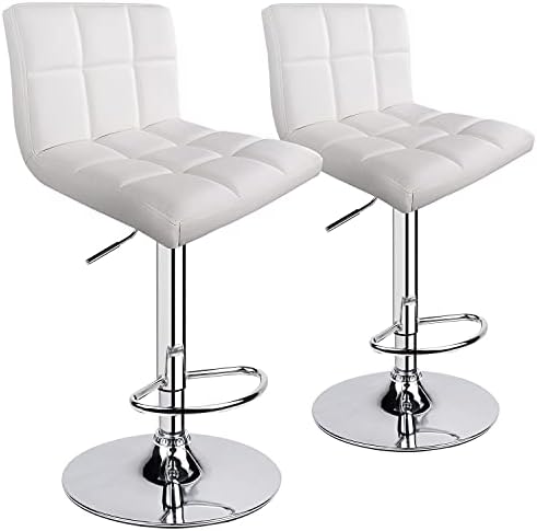 Leopard Bar Stools, Modern PU Leather Bar Stool with Back, Set of 2, White