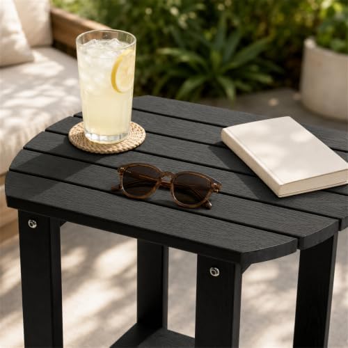 Adirondack Outdoor Side Table, 2-Tier HDPS Patio End Table, Black