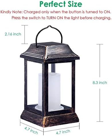 TomCare Flickering Flame Solar Lights Outdoor Metal Hanging Lantern, 2 Pack