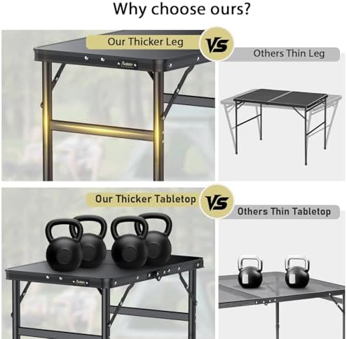 Anbte 2ft Folding Camping Table, 3 Adjustable Height Max 29.5", 23" x 16"