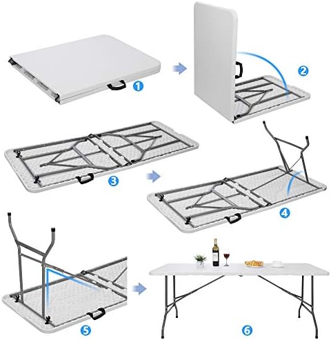 SUPER DEAL 6FT Folding Table for Indoor Outdoor, Portable Heavy Duty Fold-in-Half Plastic Dining Picnic Party Camping Table with Carrying Handle
