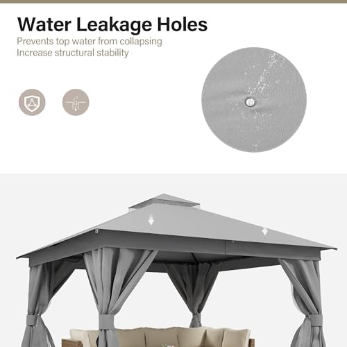 LAUSAINT HOME 10x10 Gazebo Canopy, Heavy Duty Metal Frame Patio Canopy with 180G Water-Resistant Canopy, Double Roof, Mosquito Netting & Privacy Curtains for Backyard, Garden, Lawn, Gray