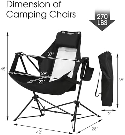 HOMEFUN Hammock Chairs, Swinging Camping Chairs, Set of 2, Black