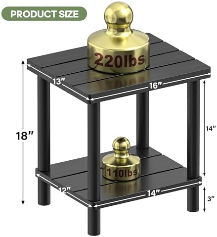 Outdoor Side Table with 2-Tier, Bamboo Small Patio Adirondack Tables