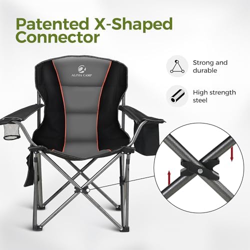 ALPHA CAMP Oversized Fully Padded Camping Chairs with Lumbar Support