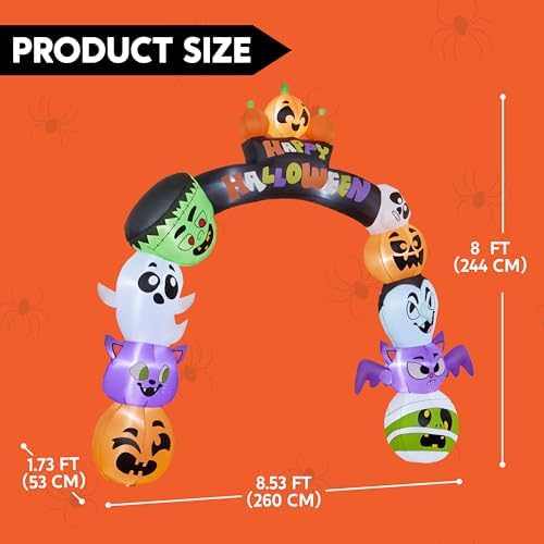Joiedomi 8 FT Cute Halloween Inflatables Pumpkin Archway Outdoor Decoration, Archway Halloween Blow Up for Yard with Build-in LED Lights, Inflatable Arch Yard Outside Pumpkin Decor for Party, Garden