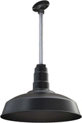 12" Sloped Stem Barn Light Pendant 16" Dome | Garage Workshop | Matte Black