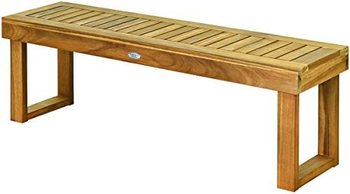 Tangkula 52" Acacia Wood Outdoor Bench, Wood Patio Dining Bench with Slatted Seat, Wooden Backless Garden Bench for Outdoors & Indoors, Outside Bench for Entryway, Deck, Poolside, Yard & Porch