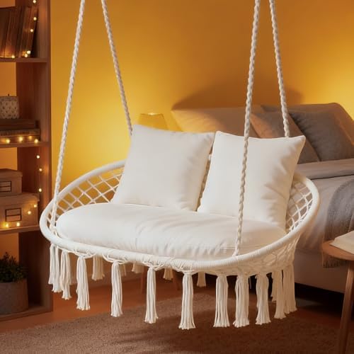 MoNiBloom Outdoor 2 Seat Hammock Chair with 3 Cushions, Beige