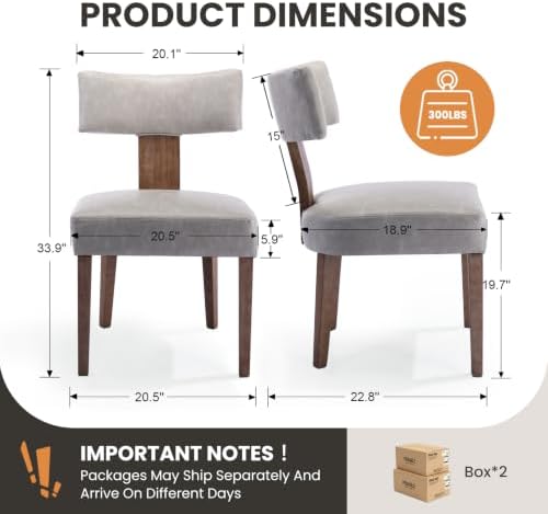 RIVOVA Mid Century Modern Dining Chairs Set of 4 PU Leather Upholstered Side Chairs, Modern Kitchen Armless Parson Chairs Solid Wood Dining Chairs, Grey