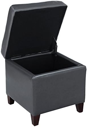 Adeco Bonded Leather Square Tufted Cubic Cube Storage Footstool, 18" Inch Ottomans & Storage Ottomans, With Lid, Dim Gray