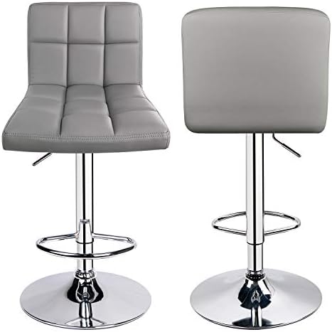 Leopard Bar Stools, PU Leather Bar Stool with Back, Set of 2, Light Grey
