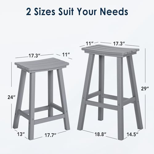 nalone 29 Inch Outdoor Bar Stools Set of 2, HDPE Bar Chairs with Footrest, Weather Resistant Barstools Outside Counter Height Stools for Yard, Balcony (Grey, 29'' Barstools Set of 2)