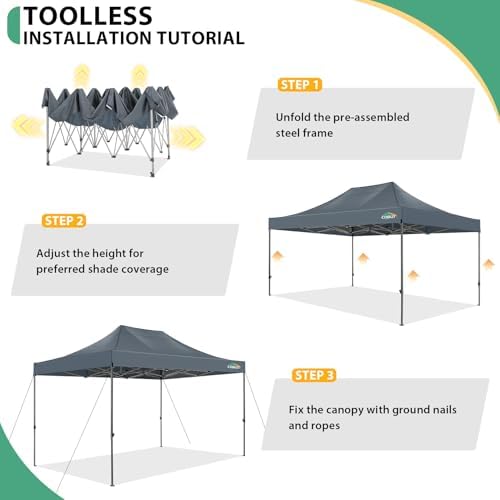 COBIZI 10x15 Heavy Duty Pop Up Canopy Tent with 4 Sidewalls, Gray