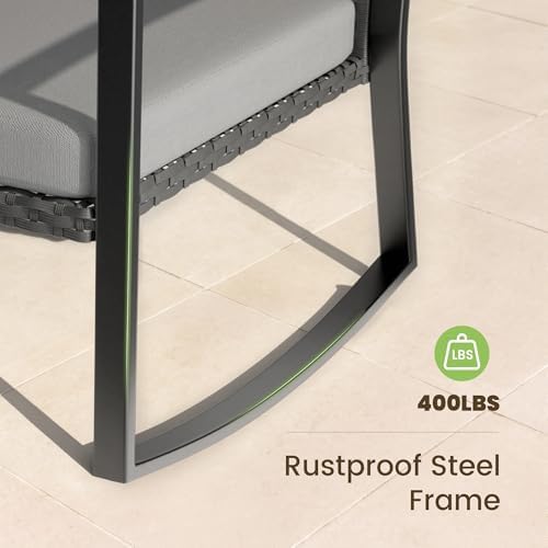 Rocking Patio Bistro Sets - All-Weather - 3 Piece Rattan Conversation Furniture Set, Wicker Outdoor Front Porch Chair for Balcony, Porch, Garden, Backyard, Poolside,Gray