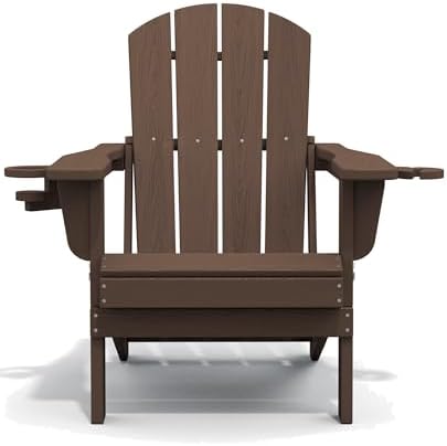 SERWALL Outdoor Adirondack Chair Set of 4 with Cup Holders,Foldable,Coffee