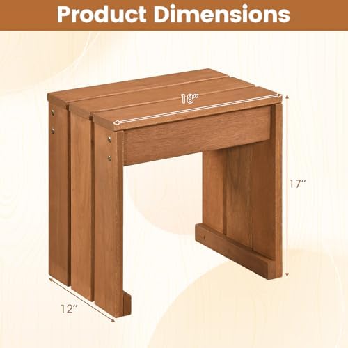 Tangkula Small Wood Outdoor Bench, Patio Backless Bench, 18" Garden Bench