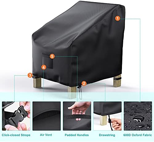 2 Pack Outdoor Patio Chair Covers Waterproof 38"Wx31"Dx29"H, Black