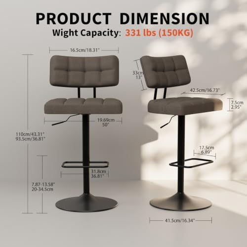Adjustable Height Linen Bar Stools, Counter Height Barstools