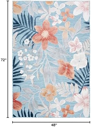 SAFAVIEH Washable Rug Outdoor Cabana Collection - 4' x 6', Aqua & Rust, Non-Shedding & Easy to Clean, Ideal for Patio, Backyard, Mudroom (CBN454J)