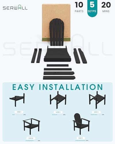 SERWALL HDPE Stackable Adirondack Chairs Set of 2,Space-Saving, Black