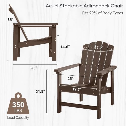 HDPE Stackable Adirondack Chairs Set of 2, Brown