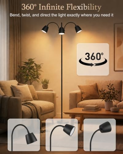 1700K Ultra-Warm 3-Head Floor Lamp, 80.7" Tall Standing Lamp with Stepless 1700K-6000K Color Temperature and Brightness, Individually Controlled Lights, Remote, Timer & Memory for Living Room Bedroom