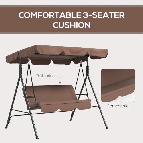 Outsunny 3-Person Porch Swing w/Stand Adjustable Tilt Canopy, Brown