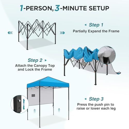 EAGLE PEAK Instant Pop Up Canopy with Adjustable Sun Wall 6x4, Straight Lightweight Compact Portable Tent with Carry Bag, Light Blue