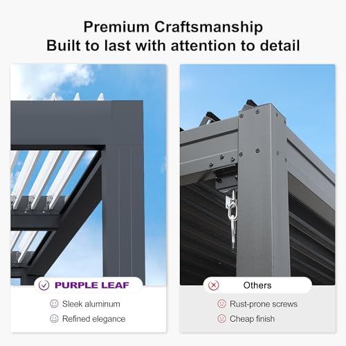 PURPLE LEAF 14' x 24' Louvered Pergola w/Lights, 73mph Wind Resistant