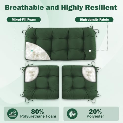 Outdoor Wicker Chair Cushion, 44×19×4 in, Waterproof, Forest Green
