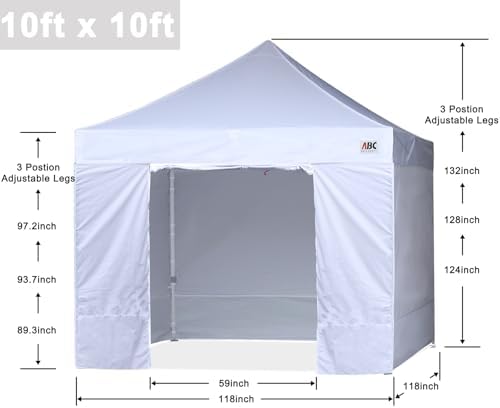 ABCCANOPY Commercial Pop Up Canopy Tent with Sidewalls 10X10,White