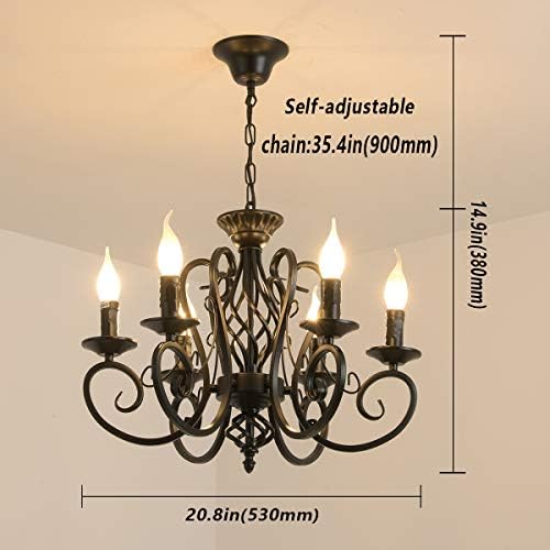 Ganeed 6-Light French Country Chandelier, Matte Black Candle Style