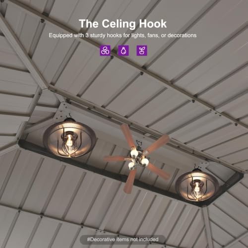 PURPLE LEAF Metal Gazebo 10' x 16' Champagne Galvanized Steel Double Roof