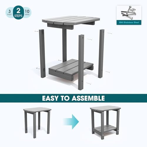 THOEOE Outside Side Table, Weather Resistant Grey