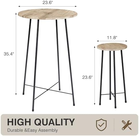 VECELO 3 Piece Pub Table and Chairs Sets Counter Height Bistro Bar Sets with 2 Barstools for Kitchen Breakfast Nook, Small Space, Apartment, Breakfast Dinner Restaurant, Maple