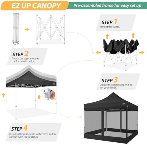 COBIZI 10x10 Heavy Duty Pop Up Canopy Tent with 4 Mosquito Netting Walls