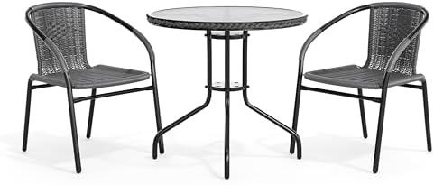 Flash Furniture 28 in Tempered Glass Round Table with 2 Chairs, Gray