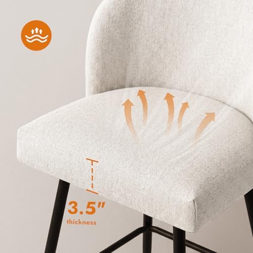 Counter Height Bar Stools Set of 3, 360° Swivel Upholstered Barstools with Backs and Metal Legs, 26" H Seat Height, Linen Fabric in Beige
