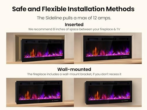 Electric Fireplace 50 Inch Wall Mount Insert Fireplaces Realsmart 1500W,Fit for 2 X 6 stub,Ultra-Thin Heater Ultra-Thin with 3 Heating Modes Timer 12 Adjustable Flame Colors Touch Remote Control