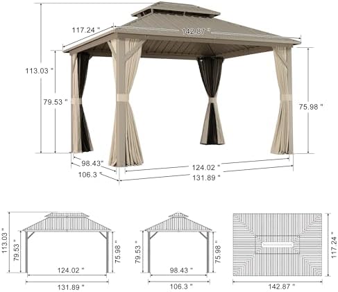 PURPLE LEAF Outdoor Hardtop Gazebo 10' x 12' Champagne Aluminum Structure