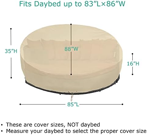 SunPatio Outdoor Daybed Cover Waterproof, 85"L × 88"W × 35"/16"H, Beige