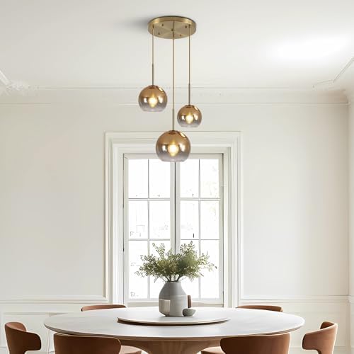 KCO Modern 3-Light Gradient Gold Glass Globe Cluster Pendant Light Fixture