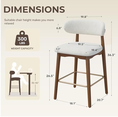 Counter Height Bar Stools, Solid Wood Barstools,26" Set of 2