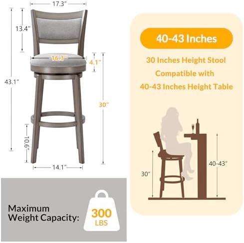 PrimeZone Swivel Bar Stools Set of 2, 30" Bar Height Barstools
