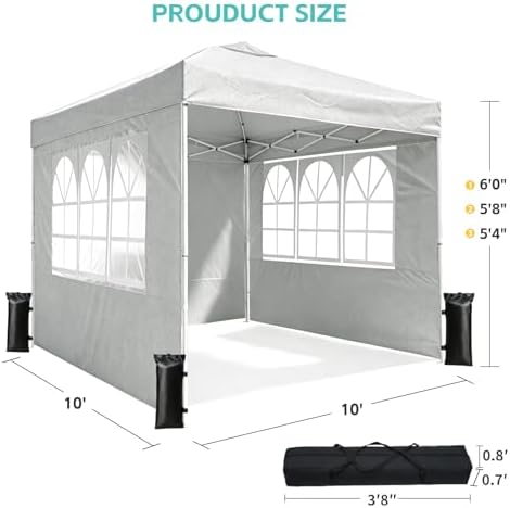 10x10 One Push Pop Up Canopy Tent with Vented Roof, Gray