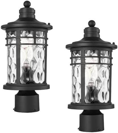 Post Lights Aluminum Pillar Lights Outdoor 14.6 Post Lantern with Water Ripple Glass for Garden Patio Pathway E26 Socket 2-Pack