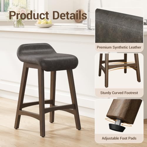 YaFiti 25.6" Counter Height Bar Stools Set of 2, Saddle Stools, Taupe Brown