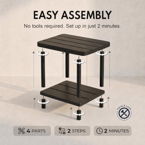 PASAMIC Outdoor Side Table, 2-Tier Square Patio Table for Indoor or Outside, Bamboo Outdoor Tables for Porch, Patio, Balcony, Backyard, Weather Resistant Adirondack End Tables, Low-Maintenance, Black